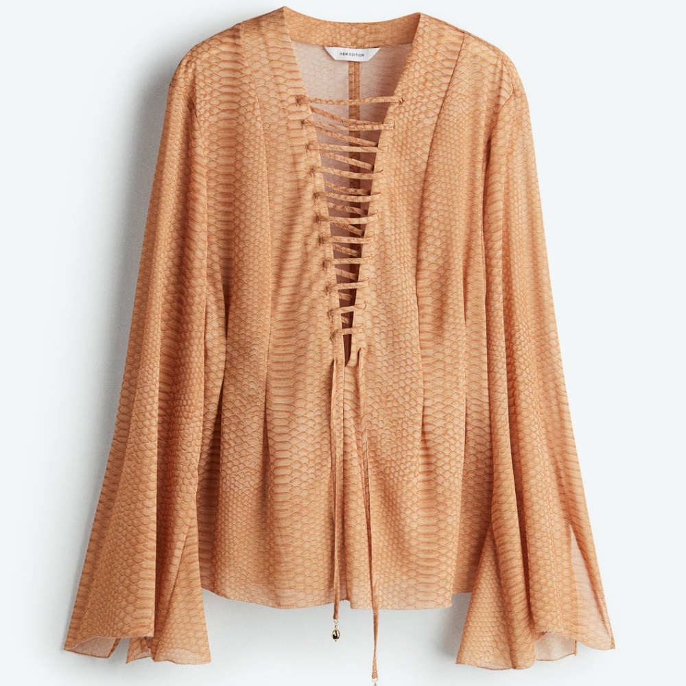 H&M SNAKE LACING-DETAIL CHIFFON BLOUSE S